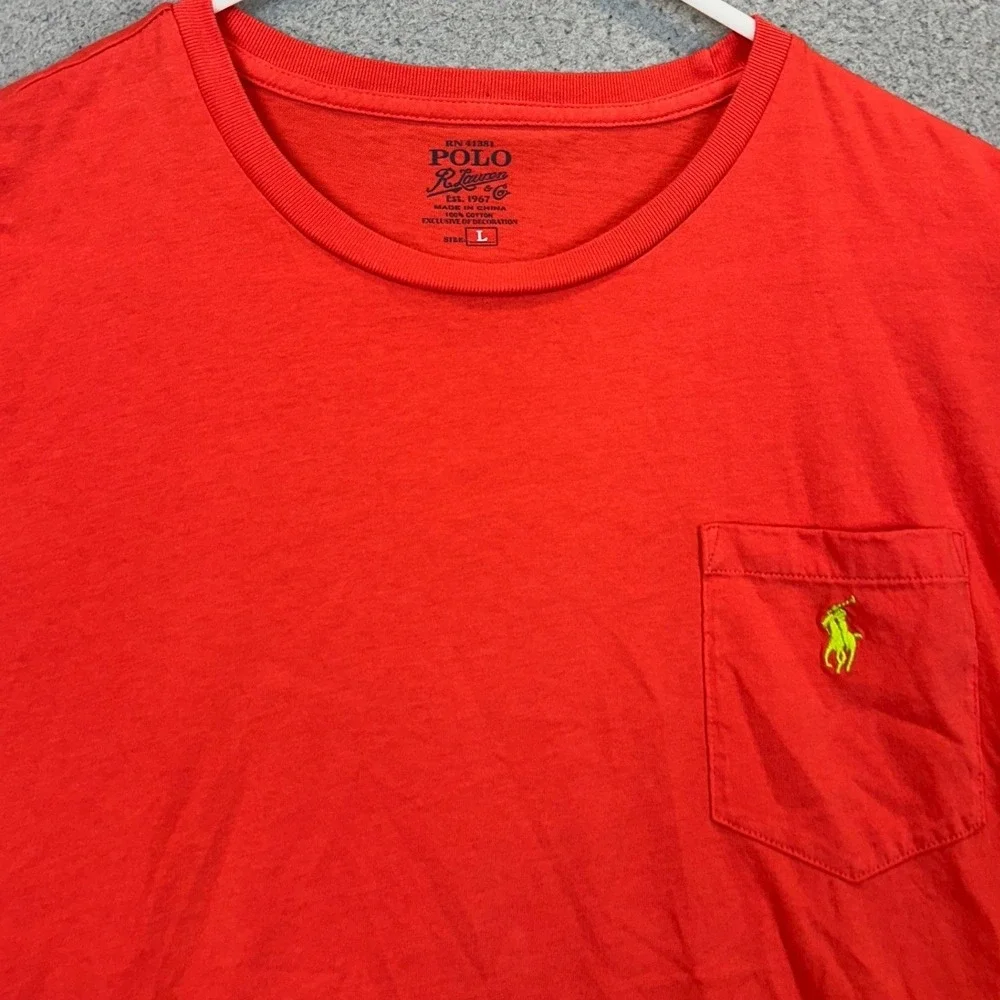 Polo Ralph Lauren T-Shirt Mens Large Red Pocket Tee Lime Green Pony Short Sleeve